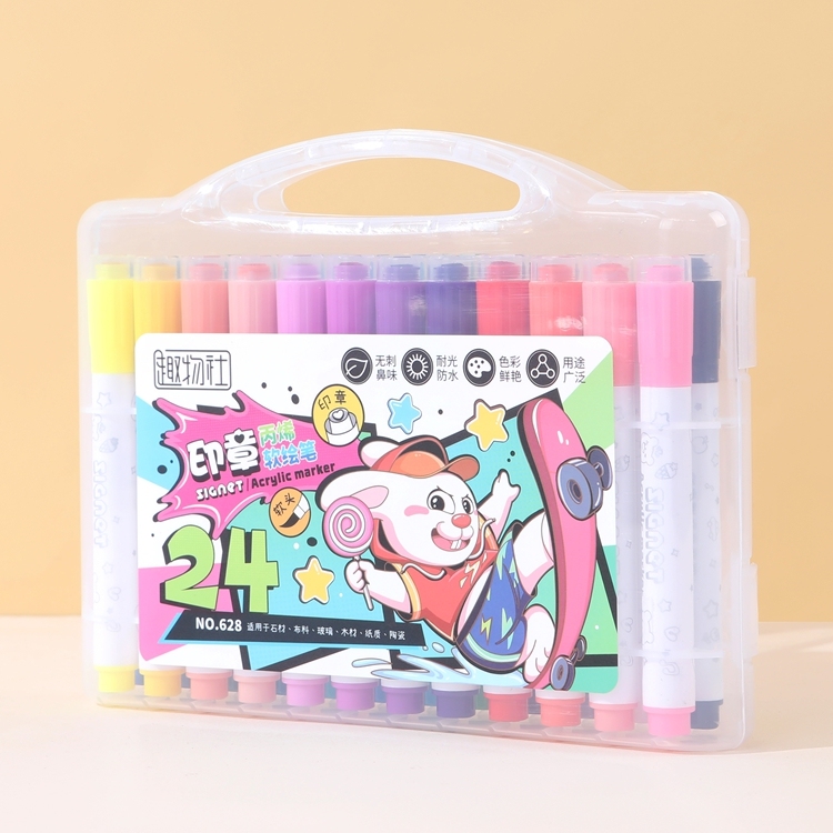 Custom Seal Marker Pen Set Diy Small Gift Office Supplies Crayons Graffiti Marker Pen with Plastic Box