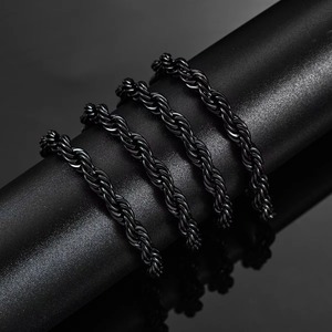 Chaînes torsadées en acier inoxydable noir de 2,3 mm/3 mm/4 mm/5 mm/6 mm, collier classique pour homme et garçon, 16 à 30 pouces - Product Image 5