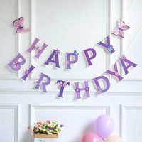 Set Dekorasi Ulang Tahun Kupu-kupu Ungu untuk Anak Perempuan, Spanduk Selamat Ulang Tahun, Balon Foil, Balon Latex, Konfeti untuk Perlengkapan Dekorasi Pesta