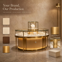 Vitrine de présentation de bijoux ronde en verre doré sur mesure OEM ODM, vitrine éclairée pour grand magasin