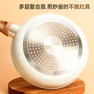 Poêle antiadhésive en acier inoxydable 410 avec revêtement en pierre Maifan et manche en bois pour la cuisson de crêpes et de gâteaux - Product Image 5