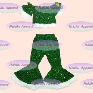 Conjunto de 4 Piezas para Niños, Estilo Europeo-Americano, Navidad, Terciopelo con Lentejuelas Bordadas en 3D, Pantalones de Campana Rojos para Bebés - Product Image 6