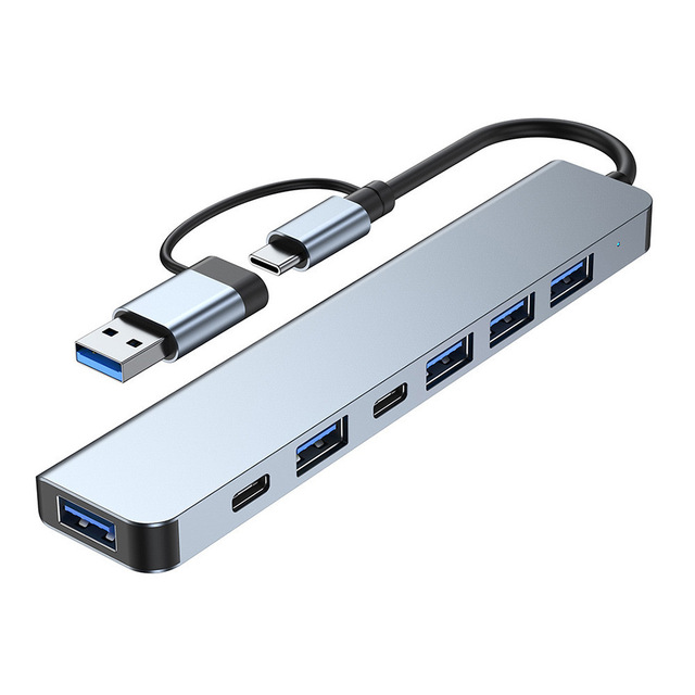 Factory Type C 7-Port 8-in-1 USB 3.0 Expansion Hub for Laptop/Tablet with SD & TF Card Support and Data Transfer in Stock