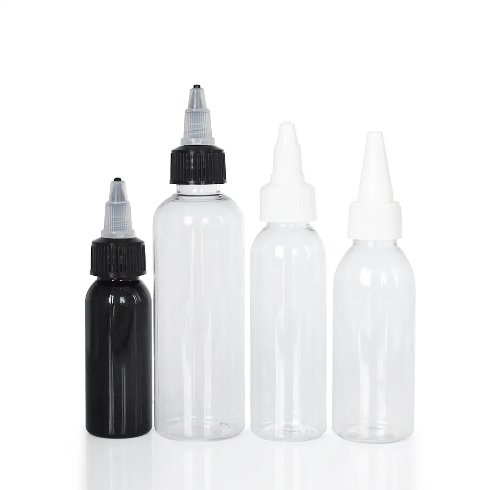 ツイストリッド付き透明ブラックPETプラスチックドロッパーボトル30ml 60ml 100ml 120ml