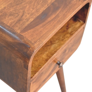 Solid Wood Mini Curve Bedside 1 Drawer 1 Open Slot <b>Chestnut</b> Brown Nightstand Bedroom Storage - Product Image 5