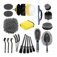 Juego de 23 Cepillos para Detallado de Autos, Color Gris, Accesorios para Taladro y Almohadillas de Pulido para Interiores y Exteriores de Automóviles