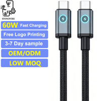 Cable de Carga Rápida Tipo-C a Tipo-C de 60W con Luz LED, Trenzado de Nailon, PD 3.1 con Conductor de Cobre Puro para Cámara y Computadora