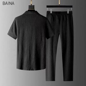 Conjunto de Verano para Hombre, 2 Piezas: Camiseta de Manga Corta con Cuello Solapa y Botones + Pantalones Largos con Cintura Elástica - Product Image 3