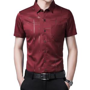 Nuova camicia estiva a maniche corte da uomo camicia da uomo di mezza età in seta di ghiaccio Non stirante con bavero a quadri abbigliamento estivo Casual stile sottile - Product Image 1