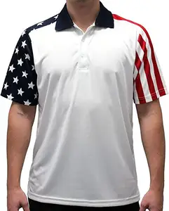 Großhandel Custom Printed 100% Polyester Schnellt rocknende Leistung American Flag Design Loose Fit Golf Polo T-Shirt