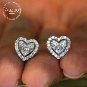 อาซูโอ 18K ทองคำขาวแท้ เพชรธรรมชาติแท้ รูปหัวใจน่ารัก คลาสสิก สวมใส่ได้ทุกวัน ต่างหูแบบติดหู ของขวัญสำหรับผู้หญิง วันเกิด - Product Image 1