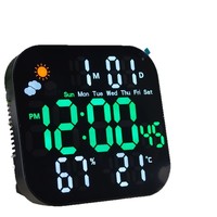 Multifunktionale LED-Uhr zum Aufhängen oder Aufstellen Wetter- und Temperaturanzeige Große Digitale Wanduhr für Zuhause und Büro