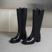 Bottes d'équitation d'hiver en cuir véritable montantes à talon épais et fermeture à enfiler