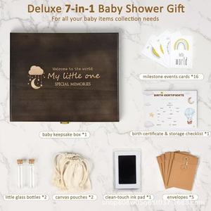 Baby Keepsake <b>Box</b> <b>Wooden</b> Storage Organizer 8 Compartments <b>For</b> Newborn Memories First Tooth <b>Shoes</b> Outfit Special Treasures - Product Image 4