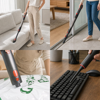 Aspirateur 2-en-1 à main et sur pied avec tête LED pour sols durs, tapis et poils d'animaux, rechargeable par Type-C