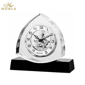 Noble Manufacturer Crystal Glass Clock Business Gift Customized Bespoke Logo Office Decoration Trophy Award Hand Craft Plaque