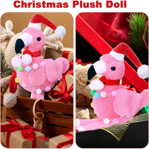Pompon Décoration Festival Cadeaux Portant Chapeau <span class=keywords><strong>De</strong></span> Père Noël Écharpe Rouge et <span class=keywords><strong>Chaussettes</strong></span> Mignonnes Animal En Peluche Jouet En Peluche Flamant Rose Noël - Product Image 4
