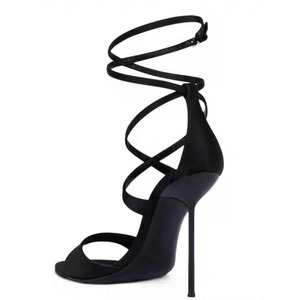 Sandales personnalisées à brides croisées cheville pour femme, talons hauts fins, fermeture éclair arrière, bout ouvert, escarpins en satin à talon aiguille - Product Image 3
