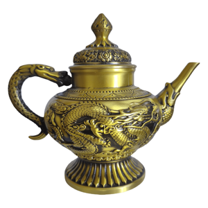 Théière en laiton personnalisée avec Dragon et <span class=keywords><strong>Phoenix</strong></span> Motifs en relief Ornement artisanal en cuivre Produit d'artisanat en métal - Product Image 1