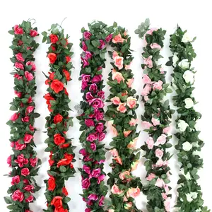 인공 220cm 화환 16pcs 흰색 장미 꽃 레이어 녹색 잎 웨딩 꽃 배경 벽 장식