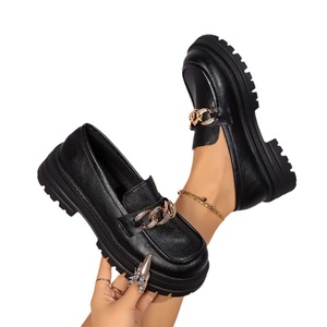 British <b>Style</b> Chain Large Size Thick Heel Slip-on Women's Autumn New Arrival Thick Sole Platform Shoes Small Leather Shoes - Product Image 5