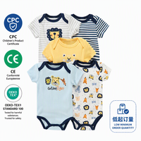 Combinaison pour bébé fille nouveau-né en coton à manches courtes, imprimé dessin animé, confortable, 5 pièces en gros