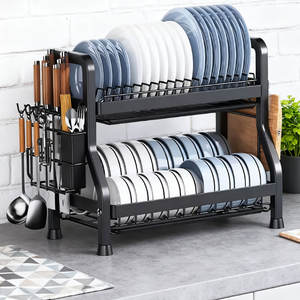 현대 더블 계층 금속 유틸리티 주방 수납 홀더 싱크대 랙 식기 건조 기능 다기능 젓가락 청소 도구 - Product Image 1