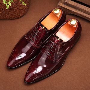 2025 Latest Model Embroidered <b>Pointed</b> Shiny Genuine Leather Lace-Up Breathable Anti-Slip Lightweight Fashionable Business - Product Image 1