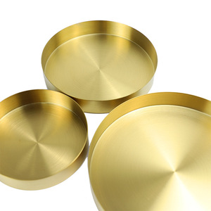 Gold Stainless Steel Round <b>Tray</b> 1 Compartment Solid Color Standing Type For <b>Tea</b> Fruit Cosmetic Jewelry Storage - Product Image 3