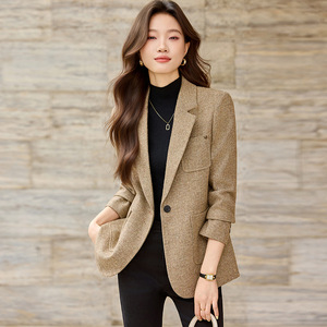 Women's Wool Blazer Jacket Solid Color Thickened Slim Fit Professional Style Autumn Winter Coat - Product Image 3