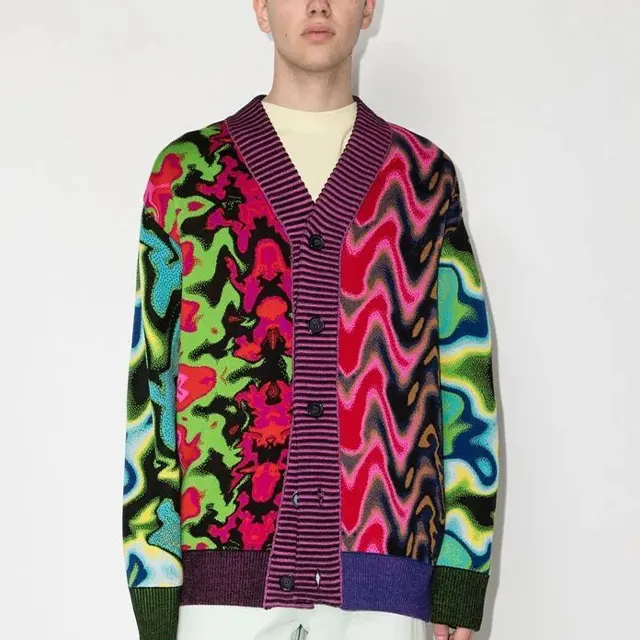 Mens sweater custom cardigan sweater color-paneled sweater New men's free samples