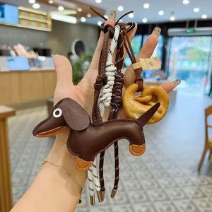 Hot Style Dachshund <b>Key</b> <b>Chain</b> Distinctive PU Leather Woven Rope Design Ins Style Puppy Hanging Ornaments with Bag Packaging - Product Image 2
