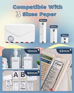 Tragbarer Thermodrucker für Fotos, Notizen und Etiketten <span class=keywords><strong>Phomemo</strong></span> <span class=keywords><strong>M03AS</strong></span> 80mm Thermodrucker Tintenlos Kabellos für Schule und Zuhause - Product Image 3