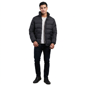 High Quality Winter Fashion Cotton Filled Shiny Bubble Front Logo <b>Men</b> <b>Long</b> Sleeved Puffer <b>Jacket</b> Wholesale Wear FINER THREADS - Product Image 1