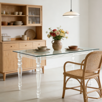 Table à manger moderne en acrylique transparent facile à assembler avec plateau en verre trempé pour meubles de cuisine