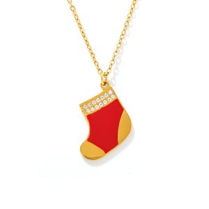 Collier tendance de Noël avec pendentif en zircon et motif chaussettes rouges, en acier inoxydable, cadeau pour femmes et jeunes filles - Product Image 2