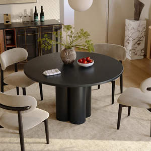Tavolo da Pranzo Rotondo in MDF Nero da <span class=keywords><strong>47</strong></span> <span class=keywords><strong>Pollici</strong></span>, 4 Posti, Alta Capacità di Carico, Design Sicuro con Bordi Arrotondati, Personalizzabile - Product Image 3