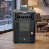 Cheminée à granulés de bois autoportante en acier moderne avec verre trois faces, protection contre la surchauffe, efficace et écologique pour villa intérieure