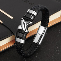 Nouvelle arrivée Retro Letter X Bracelet en cuir véritable Bracelet en cuir magnétique en acier inoxydable tressé à la mode pour hommes