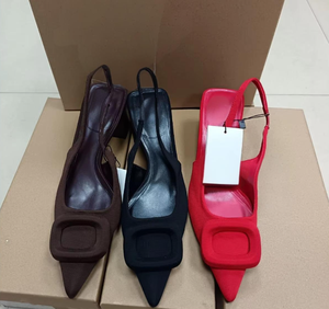 סנדלי סלינגבק לנשים דגם חדש לסתיו 2025 עם עקב עבה, קצה מחודד, רצועה אחורית עם אבזם מרובע, סיבים דקים במיוחד - Product Image 1