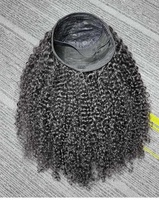 En gros, Demi-perruque indienne naturelle en cheveux humains vierges, 3 en 1, 100% cheveux humains, bouclée birmane, avec cordon de serrage
