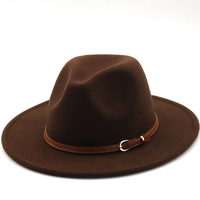Topi Fedora tepi lebar 56-60cm putih/hitam topi Laken wol Wanita Pria dekorasi rantai logam topi Panama Jazz Chapeau