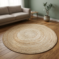 Tapis en jute tissé à la main 5 pieds, fil naturel, beige rustique vintage, tressé, réversible, écologique, adapté aux animaux domestiques, style bohème, doux, à poils moyens