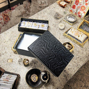 Black Swirl Pattern Cardboard <b>Jewelry</b> <b>Gift</b> <b>Box</b> with Cotton Insert for Ring Earring Pendant Packaging - Product Image 3