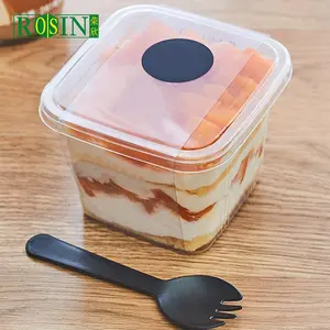 High-quality PET 7*7*7.5cm 350ml/400ml Plastic Clear Square Cake Boxes With Lid