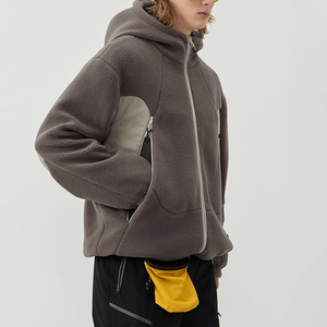 Venta al por mayor de dos vías de cremallera de costura gruesa cálida de lana <span class=keywords><strong>Polar</strong></span> Unisex Sudadera con capucha suelta de piel de cordero de los hombres chaqueta de invierno - Product Image 5