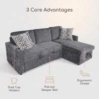 Sofá Cama Extraíble de Tela Moderno en Forma de L, Sofá Convertible con Otomana de Almacenamiento para Sala de Estar o Habitación de Invitados