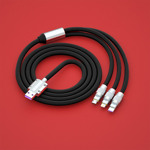 สายชาร์จ USB แบบ 3 in 1 ผลิตจากซิงค์อัลลอยด์และซิลิโคนเหลว พร้อมไฟ LED รองรับการชาร์จเร็ว ใช้งานได้กับ iPhone และ Android - Product Image 3