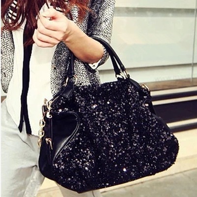 NyxSeat Sac à Paillettes Noires Élégant - Sac De Soirée Pour Femme, Bandoulière Réglable, Petit Portefeuille Strass, Noir