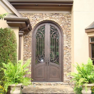 Puerta Decorativa Francesa de Hierro con Marco de Acero Resistente y Panel de Vidrio para Proyectos de Construcción, Tubo Cuadrado de Acero y Vidrio - Product Image 1